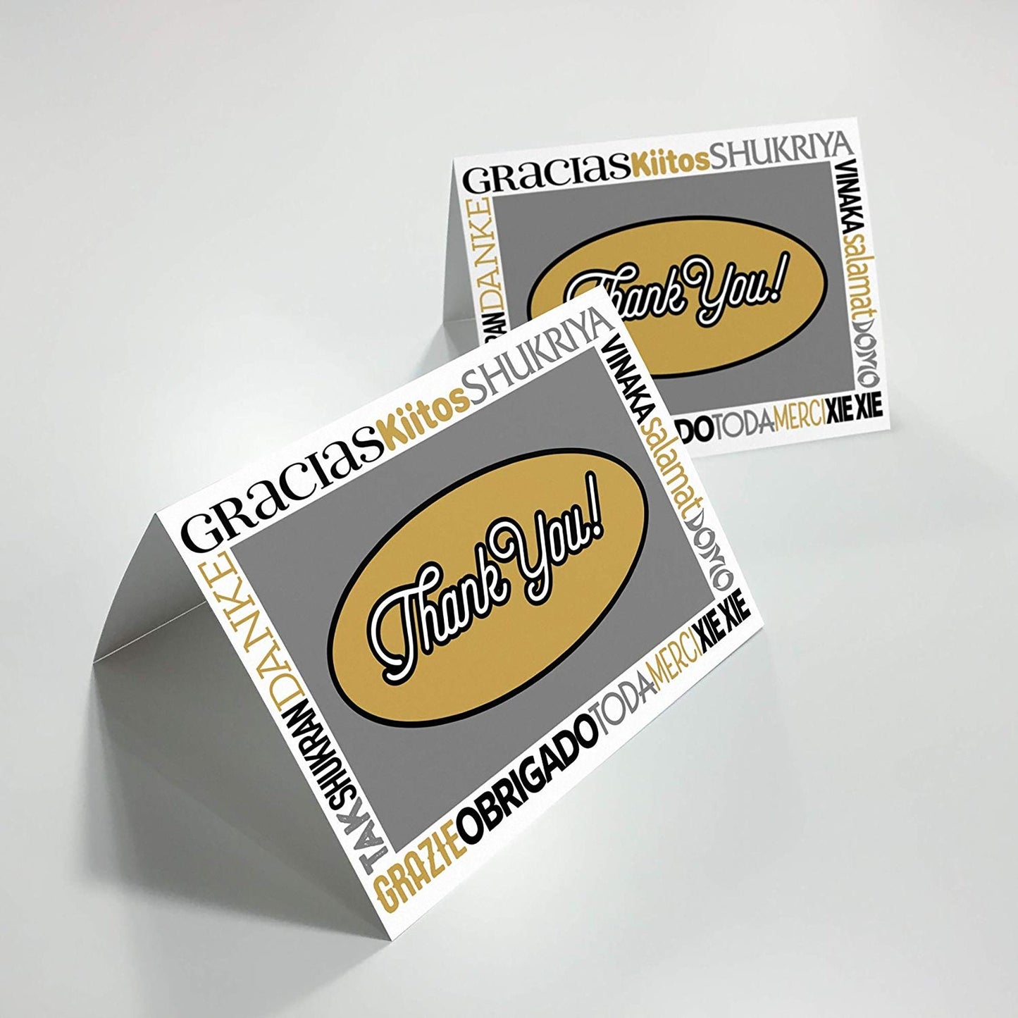Thank You Cards - 50 Bulk Set of 4x7 Multi-Language in White, Yellow and Gray Colors Blank Greeting Notes with Envelopes - Perfect for Invitations and Gifts for Wedding, Baby Shower and All Occasions