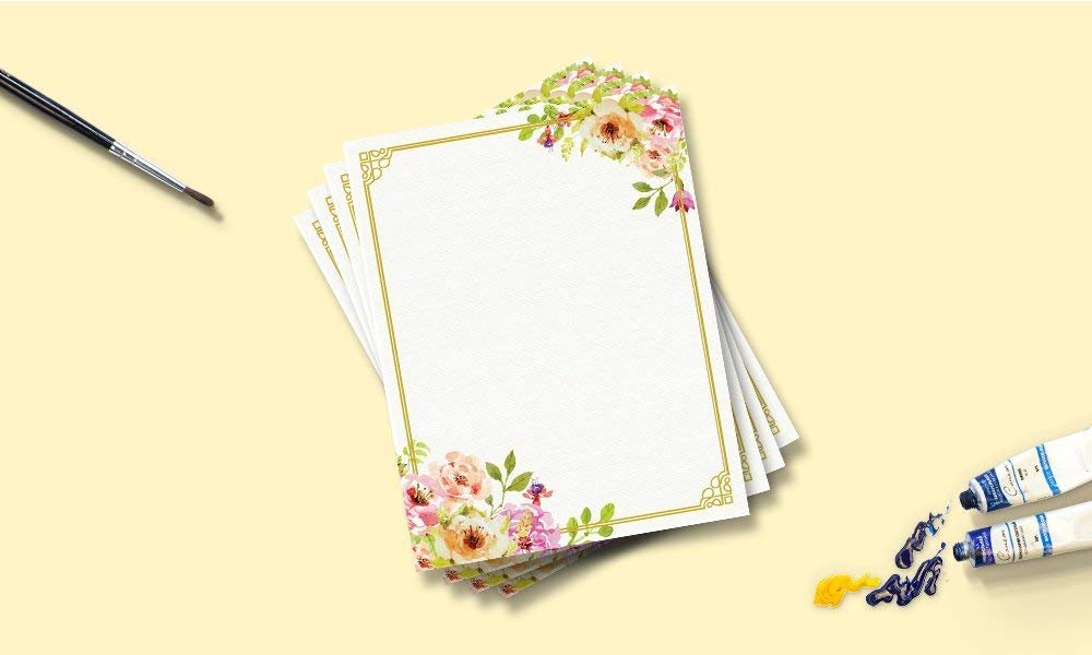 Stationery Writing Paper - Perfect Invitations for Bridal Showers, Birthdays, Weddings, Engagement Party, VIP and All Occasions - 100 Floral Letter Notes for DIY Invitation Kit - Pink and Peach Roses