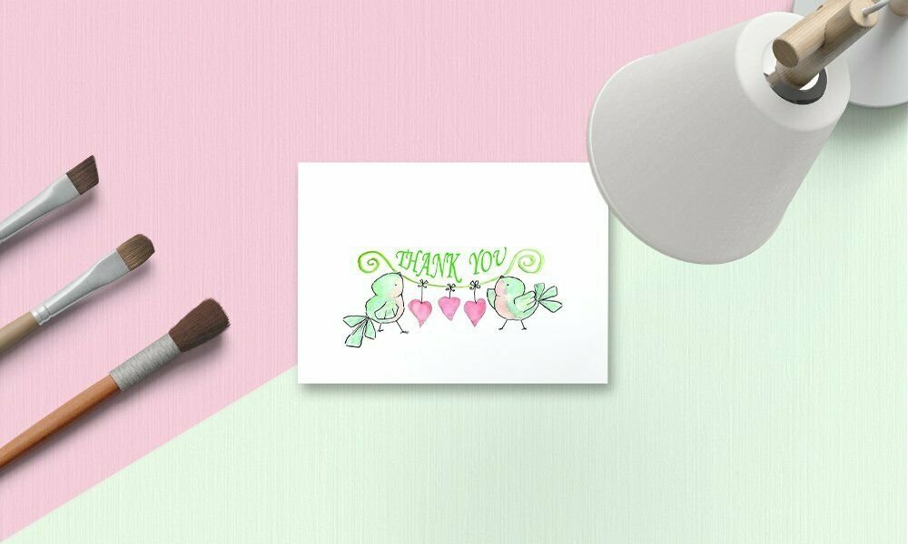 Amazing Thank You Cards with Envelopes - 4x7 Inches of 50 White Card Notes with Blank Greeting Space - for Greetings, Business, Anniversary, Graduation, Wedding - Adorable Birds and Hearts Design