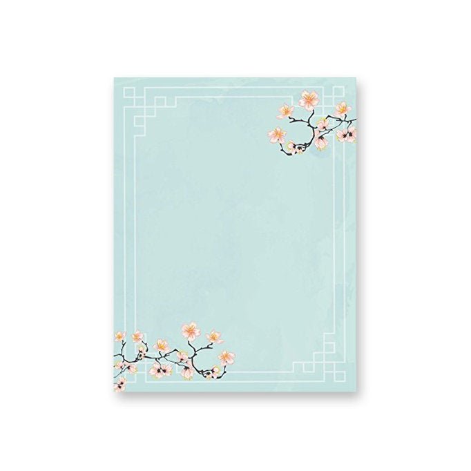 100 Stationery Writing Paper, with Cute Floral Designs Perfect for Notes or Letter Writing - Cherry Blossoms