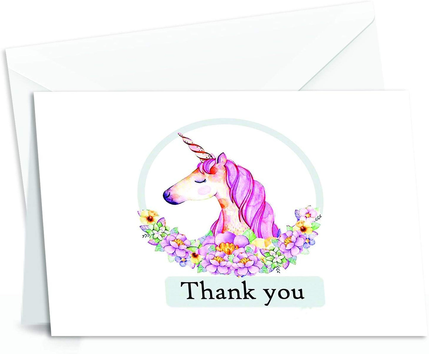 Unicorn Thank You Cards - 4x7 Inches of 50 Blank Card Notes with Envelopes - Perfect Gift and Greeting Cards for Kids and Birthday Party, Baby Shower, Graduation, Wedding - Pinkish Unicorn Horn Design