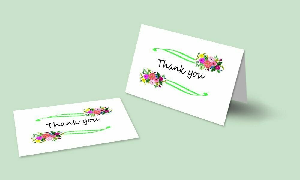 Thank You Cards Set - Perfect Gift for Anniversary, Graduations, Weddings - 50 Amazing 4 x 7 Inches of White Note Cards with Blank Greeting Space - Envelopes Included - Pink Curvy Line Form Design