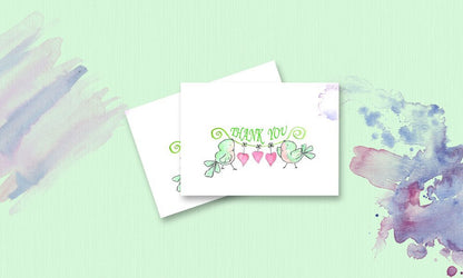 Amazing Thank You Cards with Envelopes - 4x7 Inches of 50 White Card Notes with Blank Greeting Space - for Greetings, Business, Anniversary, Graduation, Wedding - Adorable Birds and Hearts Design