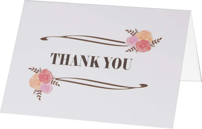 Thank You Cards Set - Perfect Gift for Anniversary, Graduations, Weddings - 50 Amazing 4 x 7 Inches of White Note Cards with Blank Greeting Space - Envelopes Included - Pink Curvy Line Form Design