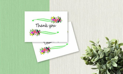 Thank You Cards Set - Perfect Gift for Anniversary, Graduations, Weddings - 50 Amazing 4 x 7 Inches of White Note Cards with Blank Greeting Space - Envelopes Included - Pink Curvy Line Form Design
