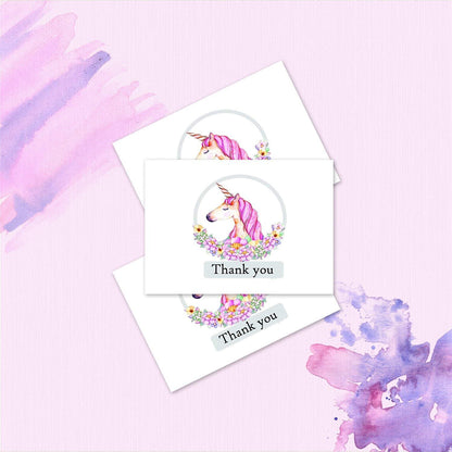 Unicorn Thank You Cards - 4x7 Inches of 50 Blank Card Notes with Envelopes - Perfect Gift and Greeting Cards for Kids and Birthday Party, Baby Shower, Graduation, Wedding - Pinkish Unicorn Horn Design