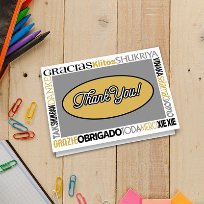 Thank You Cards - 50 Bulk Set of 4x7 Multi-Language in White, Yellow and Gray Colors Blank Greeting Notes with Envelopes - Perfect for Invitations and Gifts for Wedding, Baby Shower and All Occasions