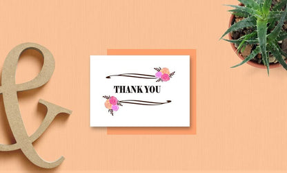 Thank You Cards Set - Perfect Gift for Anniversary, Graduations, Weddings - 50 Amazing 4x7 Inches of White Note Cards with Blank Greeting Space - Envelopes Included - Classic Dark Pink Roses Design