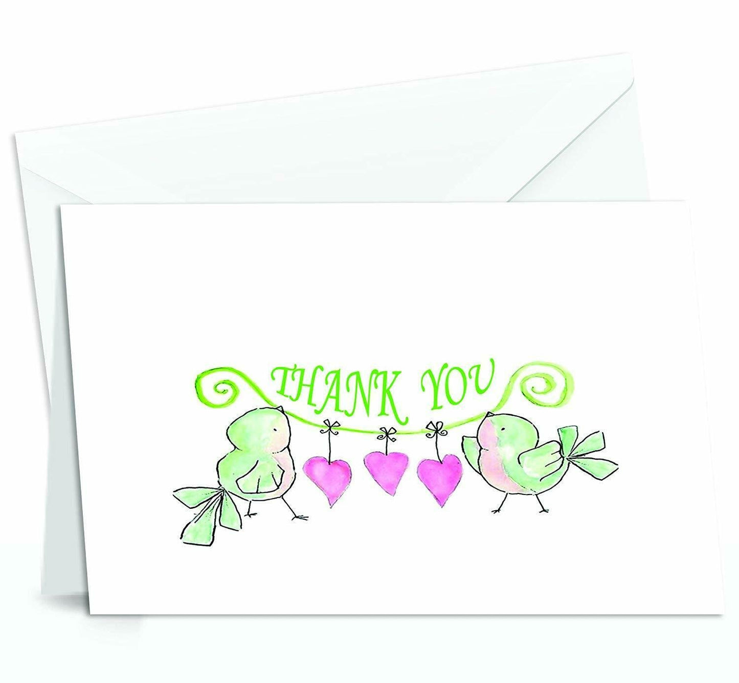 Amazing Thank You Cards with Envelopes - 4x7 Inches of 50 White Card Notes with Blank Greeting Space - for Greetings, Business, Anniversary, Graduation, Wedding - Adorable Birds and Hearts Design