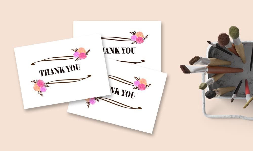 Amazing Thank You Cards with Envelopes - 4 x 7 Inches of 50 White Card Notes with Blank Greeting Space - Perfect Gift for Business, Anniversary, Graduation, Weddings - Colorful Charming Floral Design