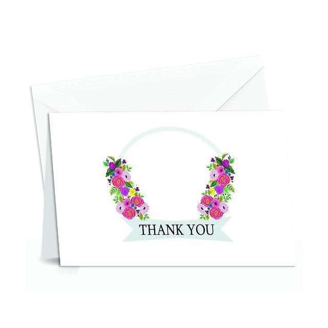 Thank You Cards with Envelopes - Perfect for Business, Anniversary, Graduation, Weddings etc - 4 x 7 Inches of 50 Amazing White Note Cards with Blank Greeting Space - Assorted Vibrant Floral Design