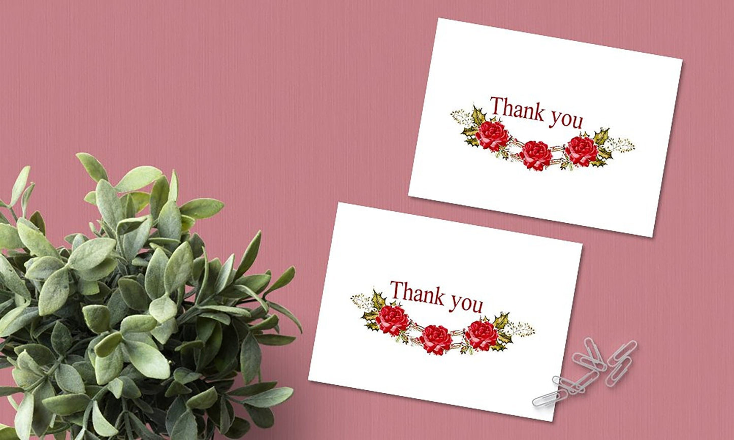 Thank You Cards - 4x7 Inches of 50 Amazing White Note Cards with Blank Greeting Space - Perfect for Business, Anniversary, Graduation, Weddings - Envelopes Included - Beautiful Romantic Floral Design