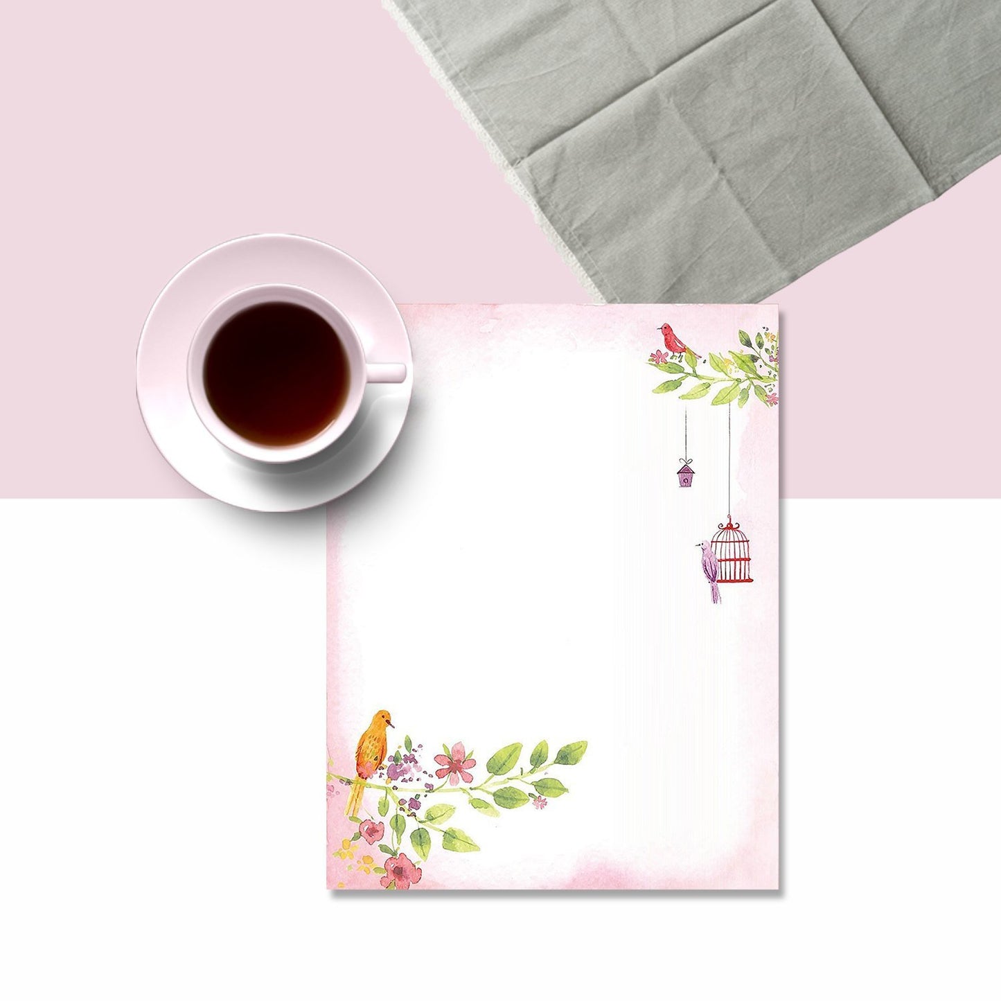 Floral Letter Notes - 8.5 x 11 Inches Stationery Writing Paper - Perfect Invitations for Bridal Shower, Birthday, Wedding, Engagement Party, DIY and All Occasion - 100 Bulk Set - Adorable Birds Design