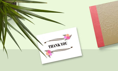 Thank You Cards Set - Perfect Gift for Anniversary, Graduations, Weddings - 50 Amazing 4x7 Inches of White Note Cards with Blank Greeting Space - Envelopes Included - Classic Dark Pink Roses Design