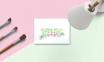 Amazing Thank You Cards with Envelopes - 4x7 Inches of 50 White Card Notes with Blank Greeting Space - for Greetings, Business, Anniversary, Graduation, Wedding - Adorable Birds and Hearts Design