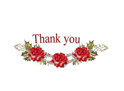 Thank You Cards Set - Perfect Gift for Anniversary, Graduations, Weddings - 50 Amazing 4x7 Inches of White Note Cards with Blank Greeting Space - Envelopes Included - Classic Dark Pink Roses Design