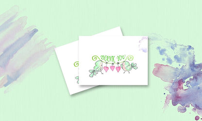 Amazing Thank You Cards with Envelopes - 4x7 Inches of 50 White Card Notes with Blank Greeting Space - for Greetings, Business, Anniversary, Graduation, Wedding - Adorable Birds and Hearts Design