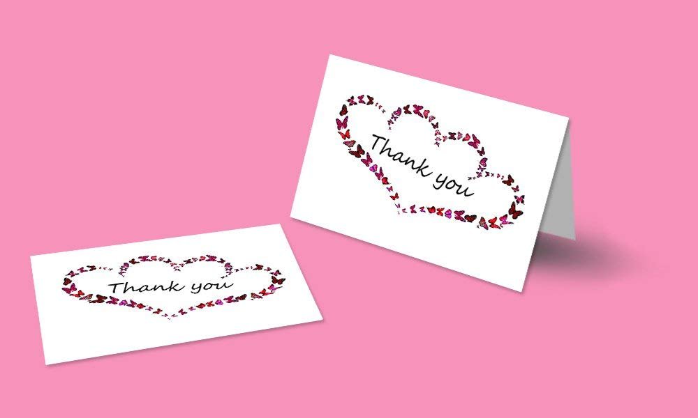 Thank You Cards Set - Perfect Gift for Anniversary, Graduations, Weddings - 50 Amazing 4x7 Inches of White Note Cards with Blank Greeting Space - Envelopes Included - Classic Dark Pink Roses Design