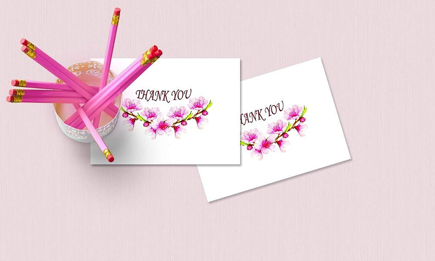 Amazing Thank You Cards with Envelopes - 4 x 7 Inches of 50 White Card Notes with Blank Greeting Space - Perfect Gift for Business, Anniversary, Graduation, Weddings - Peach Blossom Flower Design