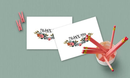Thank You Cards - 4 x 7 Inches of 50 Amazing White Note Cards with Blank Greeting Space - Perfect for Business, Anniversary, Graduations, Weddings - Envelopes Included - Pink Blooming Floral Design