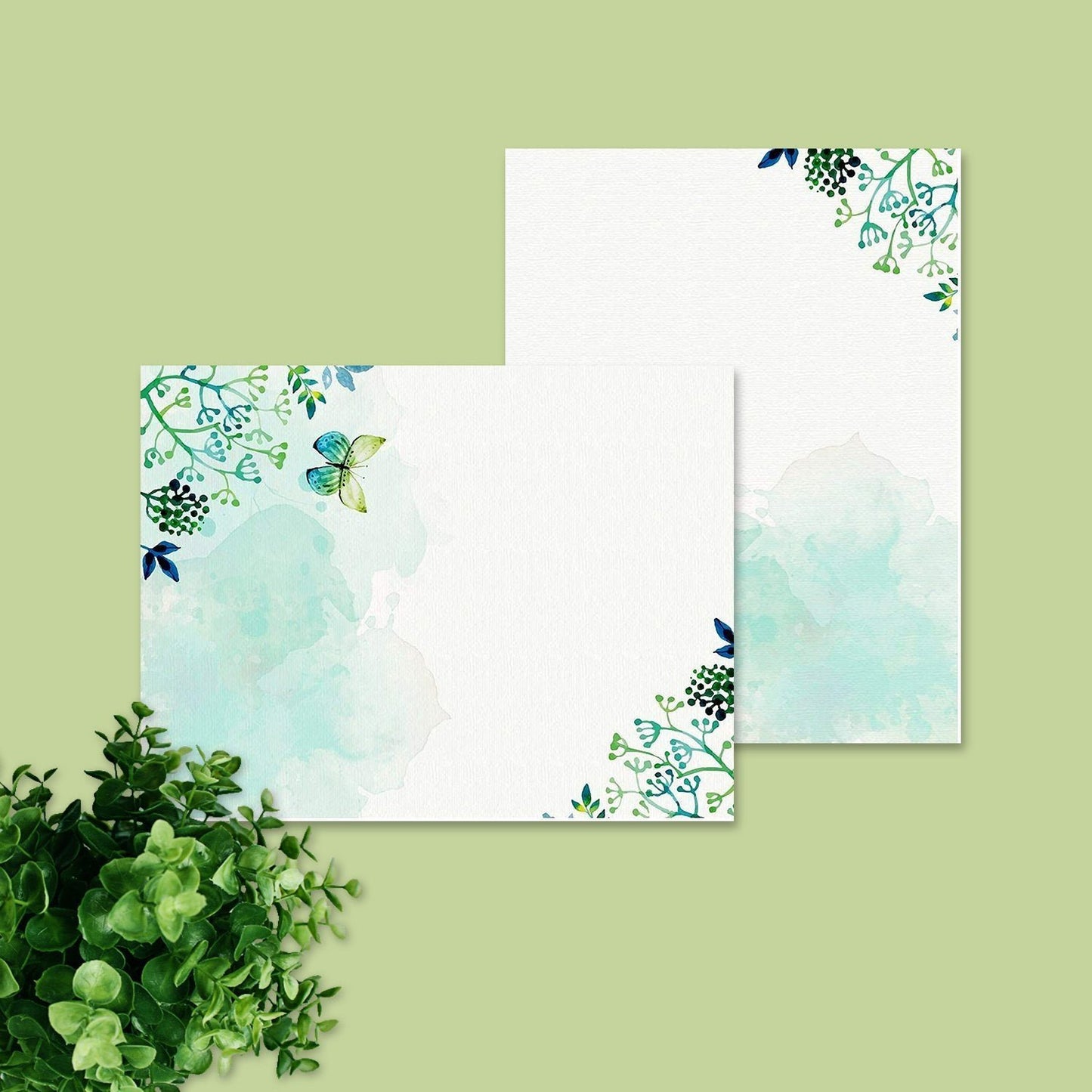 100 Stationery Paper - Cute Floral Designs for Writing Letters, Notes, and Invitations - Perfect for Bridal Shower, Birthdays, Engagement Party, Anniversary, Wedding, VIP and Other Occasions - Seaweed