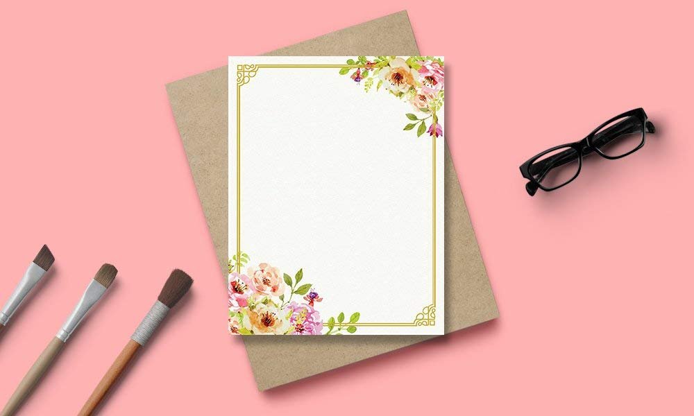 Stationery Writing Paper - Perfect Invitations for Bridal Showers, Birthdays, Weddings, Engagement Party, VIP and All Occasions - 100 Floral Letter Notes for DIY Invitation Kit - Pink and Peach Roses