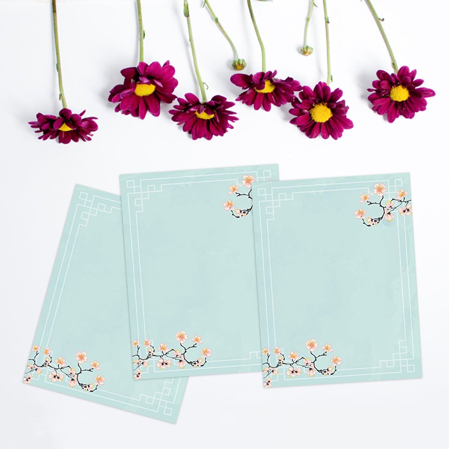 100 Stationery Writing Paper, with Cute Floral Designs Perfect for Notes or Letter Writing - Cherry Blossoms