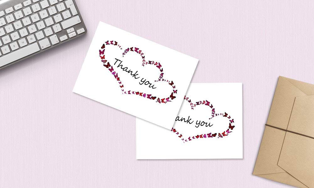 Thank You Cards - 4x7 Inches of 50 Amazing White Note Cards with Blank Greeting Space - Perfect for Business, Anniversary, Graduation, Weddings - Envelopes Included - Beautiful Romantic Floral Design