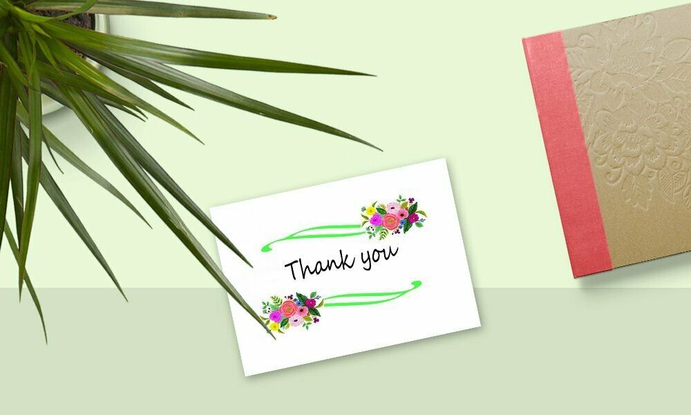 Thank You Cards Set - Perfect Gift for Anniversary, Graduations, Weddings - 50 Amazing 4 x 7 Inches of White Note Cards with Blank Greeting Space - Envelopes Included - Pink Curvy Line Form Design