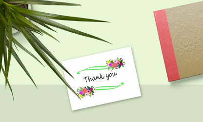 Thank You Cards Set - Perfect Gift for Anniversary, Graduations, Weddings - 50 Amazing 4 x 7 Inches of White Note Cards with Blank Greeting Space - Envelopes Included - Pink Curvy Line Form Design